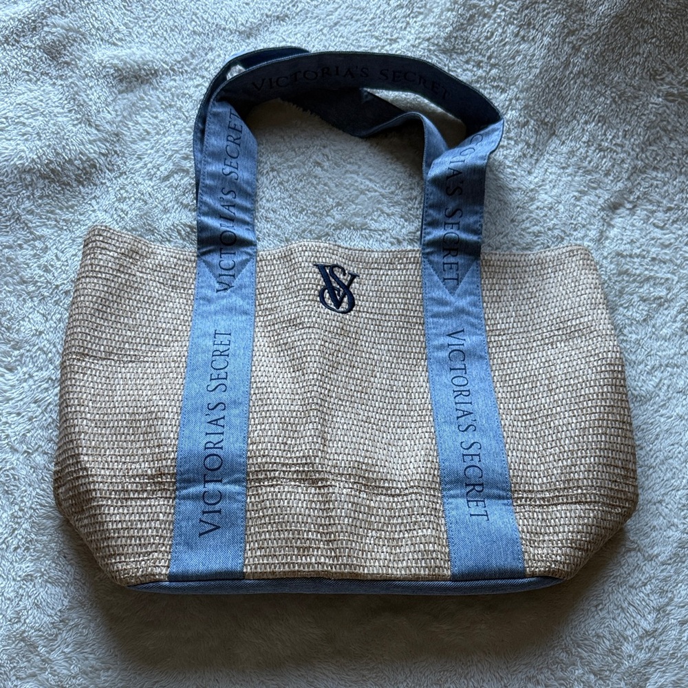 Victoria's Secret Woven Beige and Denim Tote